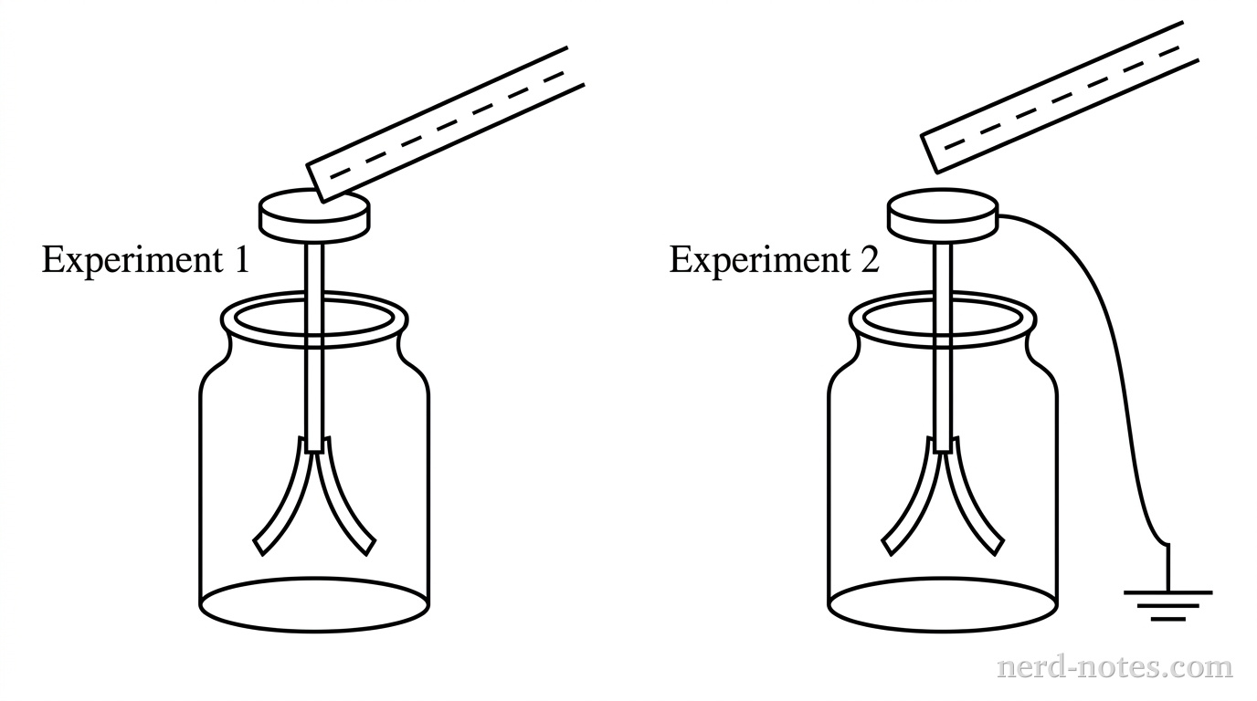 Charging Electroscope 1 by conduction and Electroscope 2 by induction.