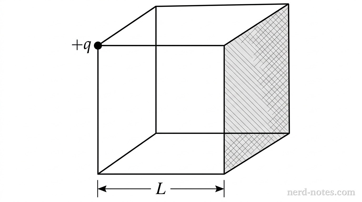 A point charge \(+q\) located at one vertex of a cube.
