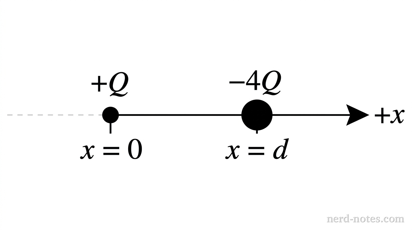 Two point charges fixed on the x-axis.
