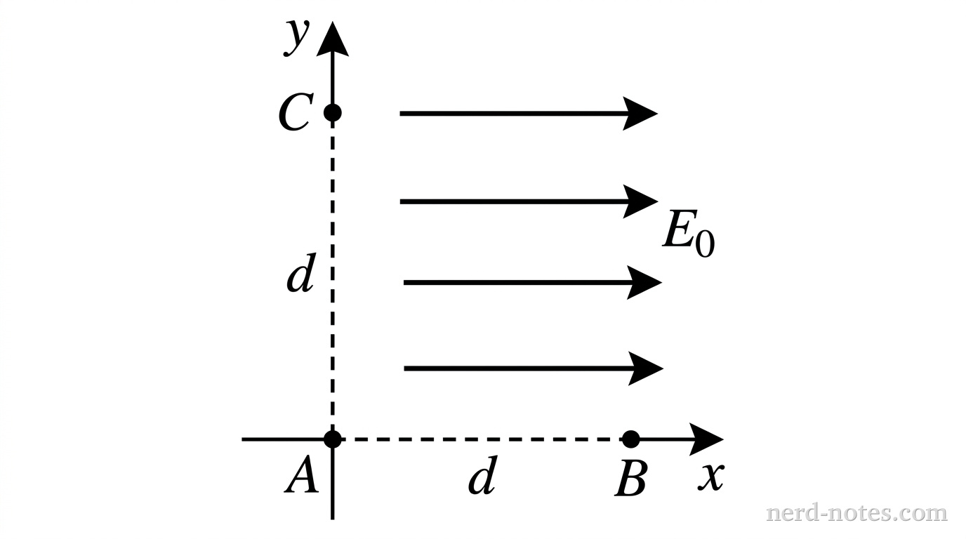 Points A, B, and C in a uniform electric field.