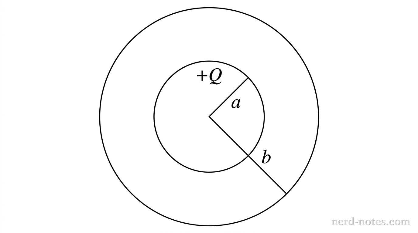 Cross-section of two concentric conducting shells.