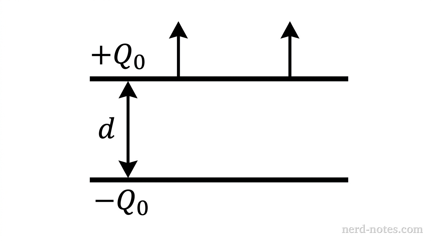 Parallel-plate capacitor with increasing plate separation d.