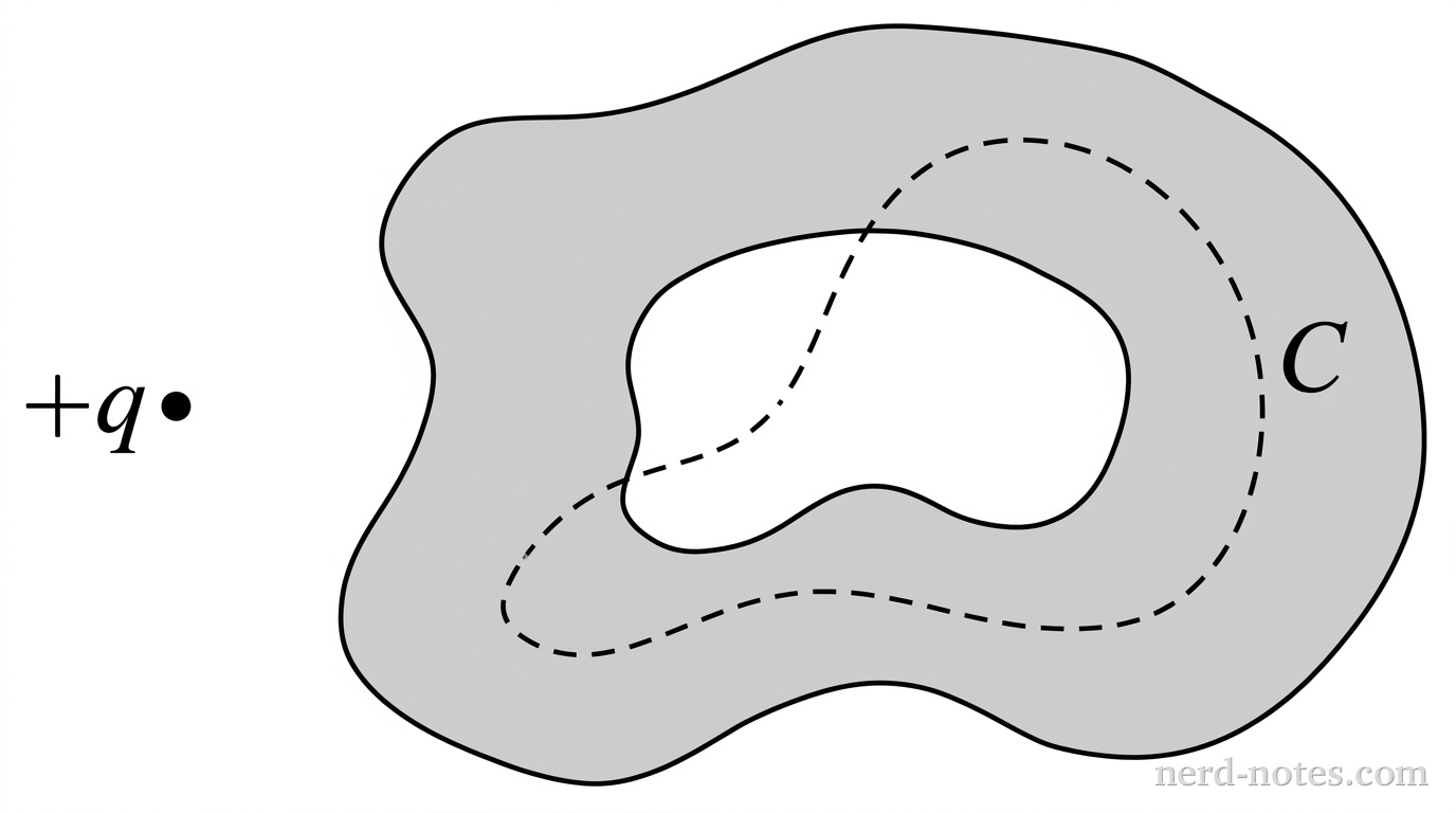 An uncharged conductor with an internal cavity placed near an external charge +q.