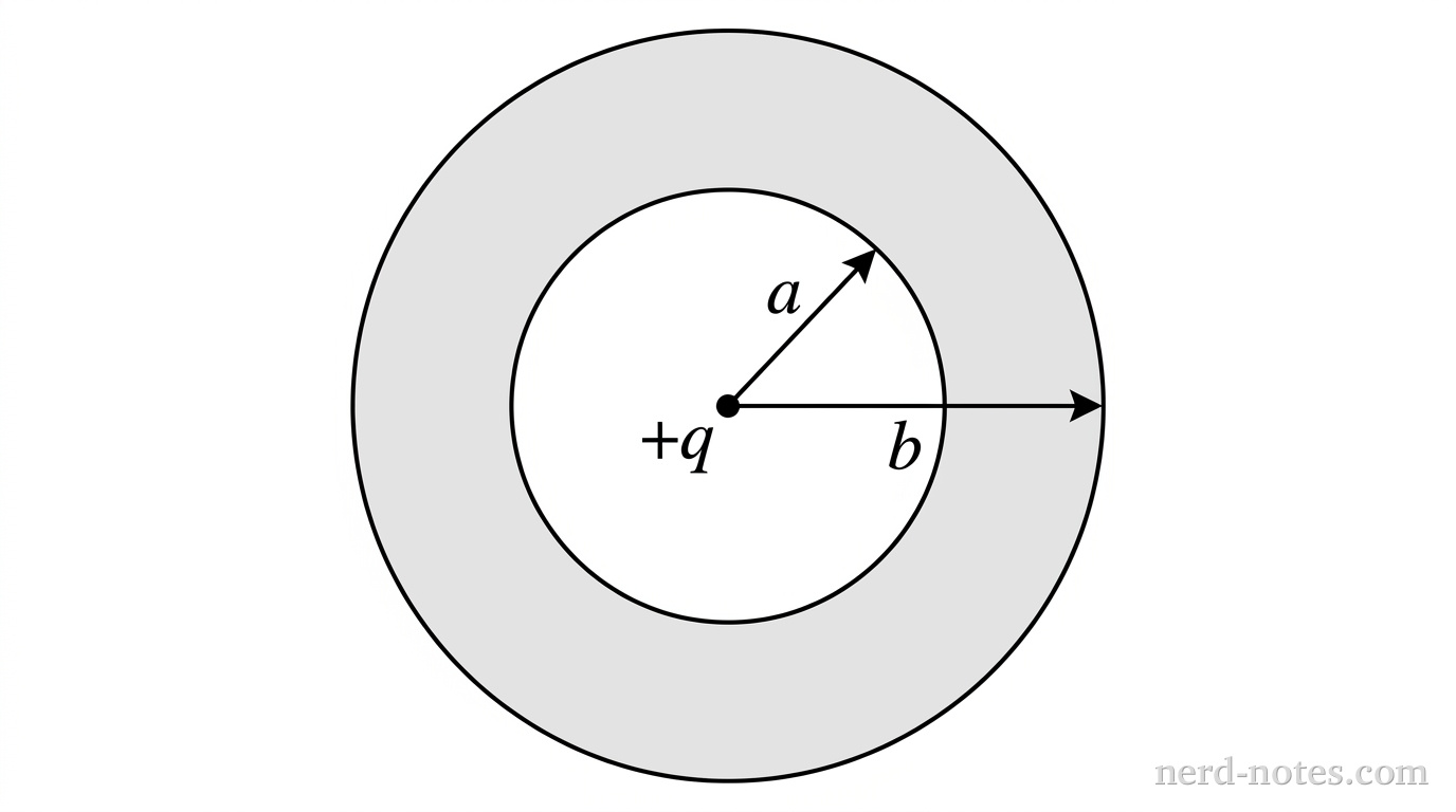 Cross section of point charge +q and the conducting shell.
