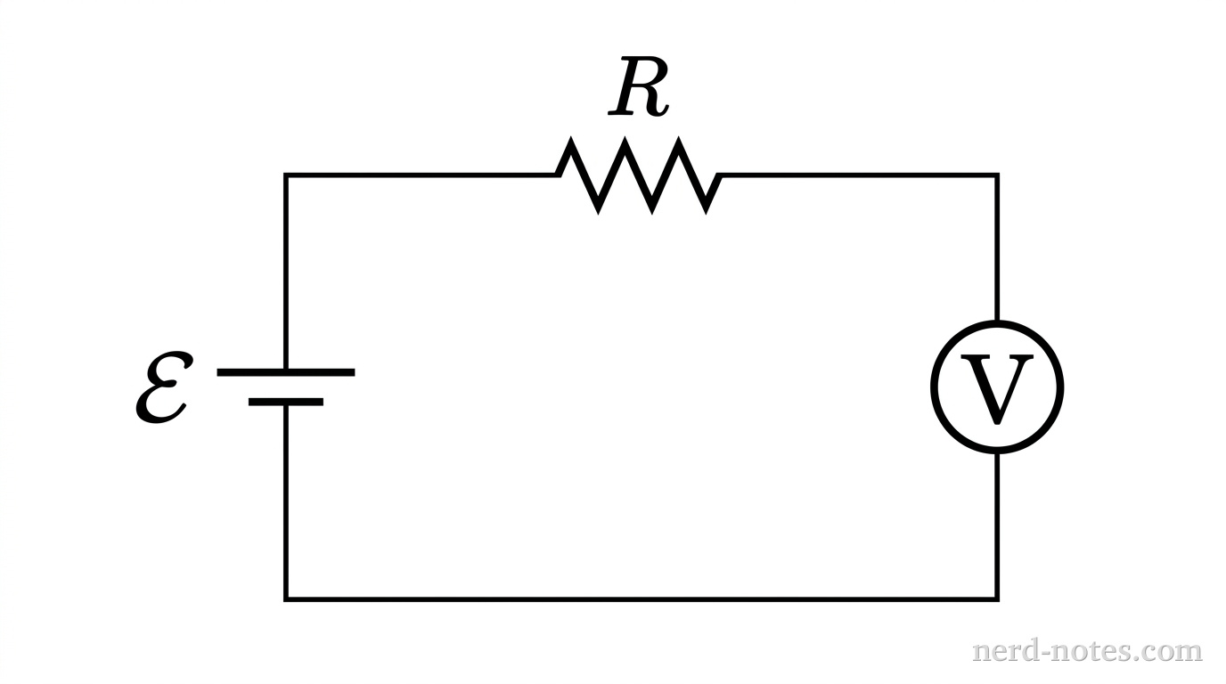 Circuit diagram with an ideal voltmeter connected in series.