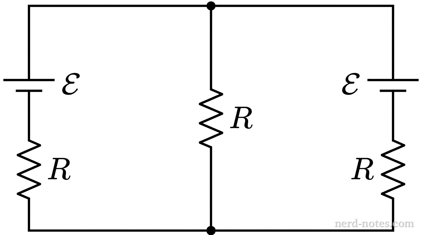 Two-loop circuit schematic with shared central branch.