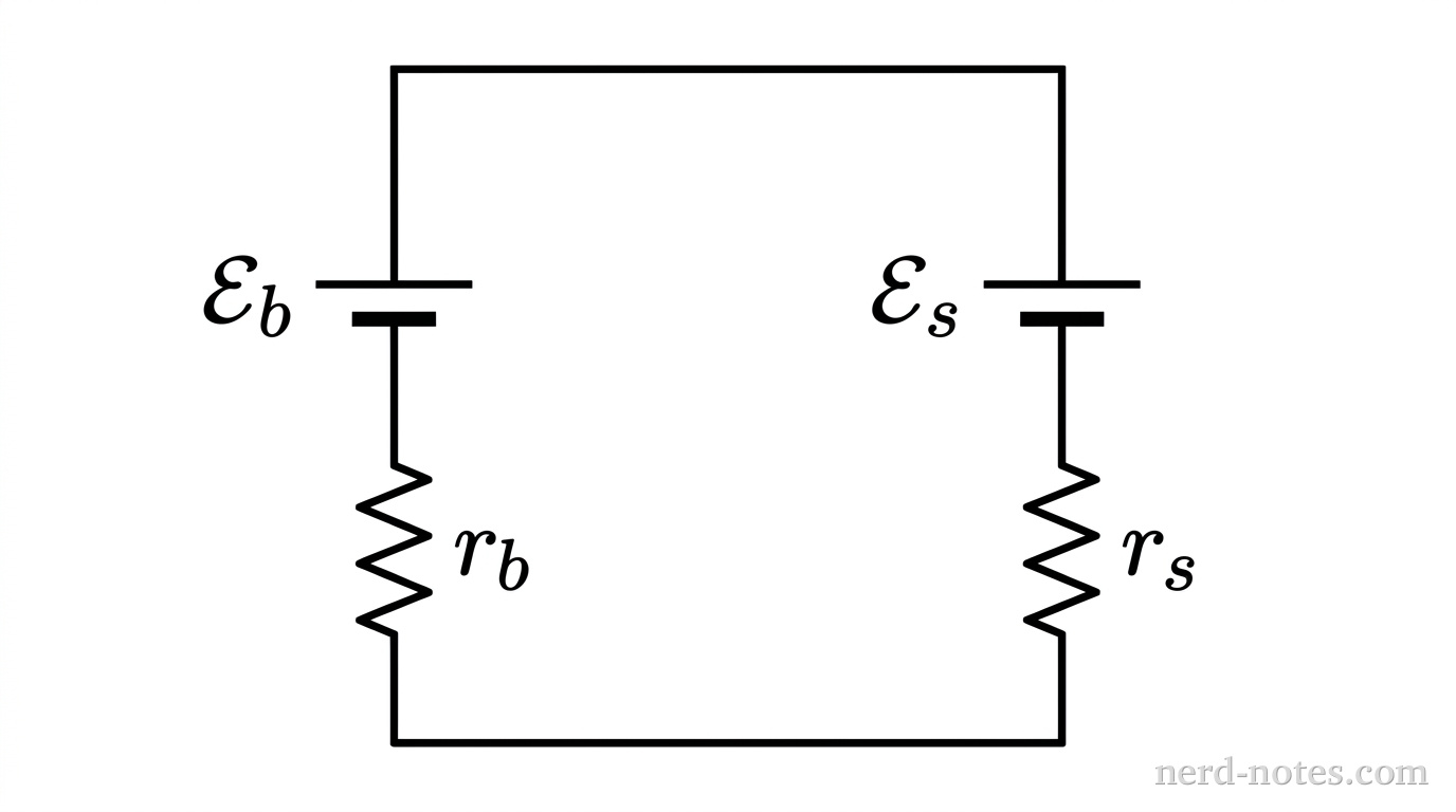 Circuit schematic containing a real battery and a solar cell.