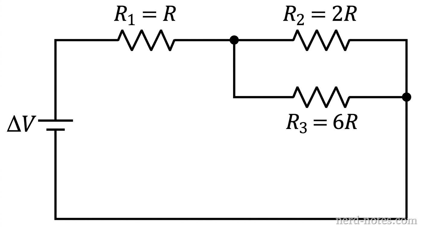 Circuit schematic with three resistors.