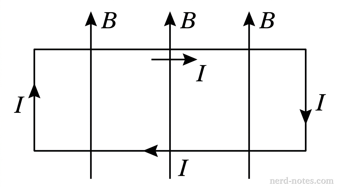 A rectangular loop in a uniform magnetic field.
