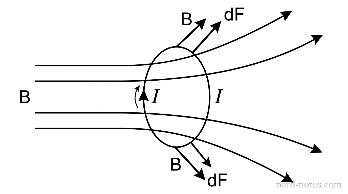 A circular current loop in a non-uniform magnetic field.
