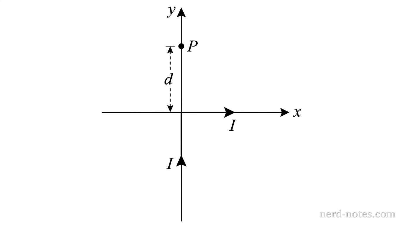 A bent current-carrying wire in the xy-plane.
