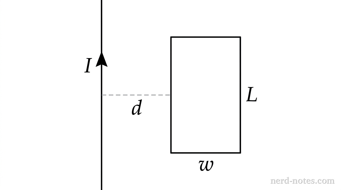 A rectangular loop located near a long current-carrying wire.