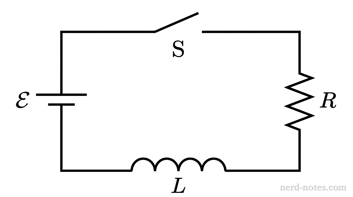 Series LR circuit with battery, switch, resistor, and inductor.