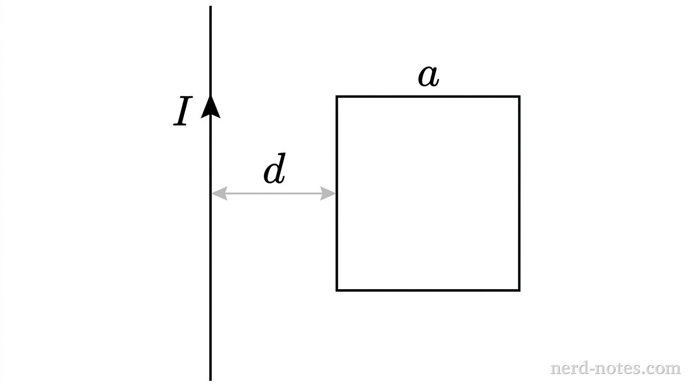 A long straight wire and a coplanar square loop of side length a.