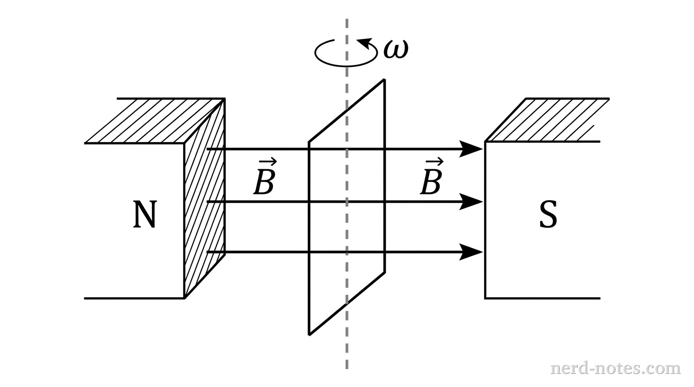 A rectangular loop rotating in a uniform magnetic field.