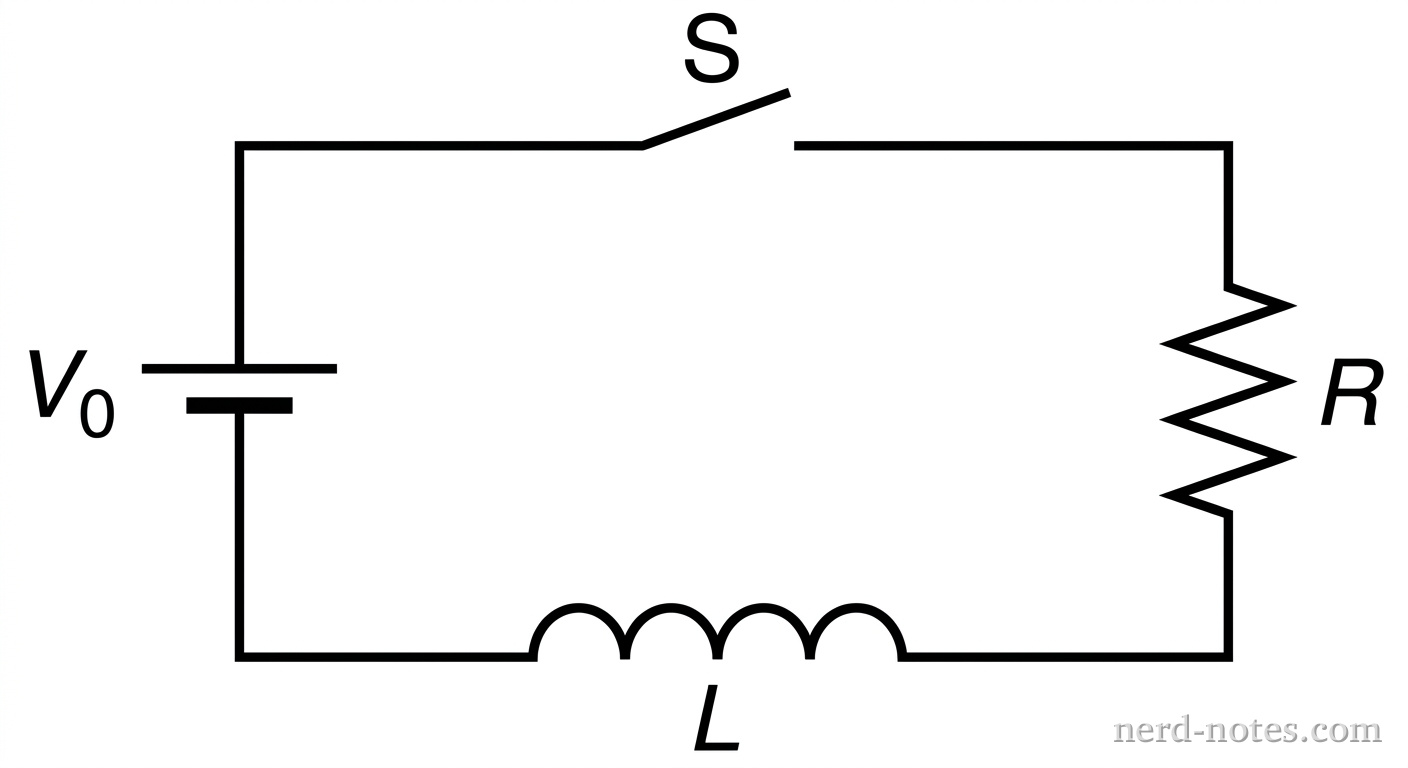A single-loop LR circuit connected to an ideal battery.