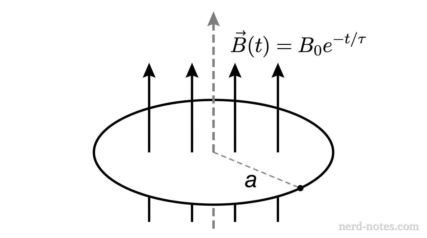 Circular loop of radius \(a\) in a perpendicular, time-dependent magnetic field \(\vec{B}(t)\).