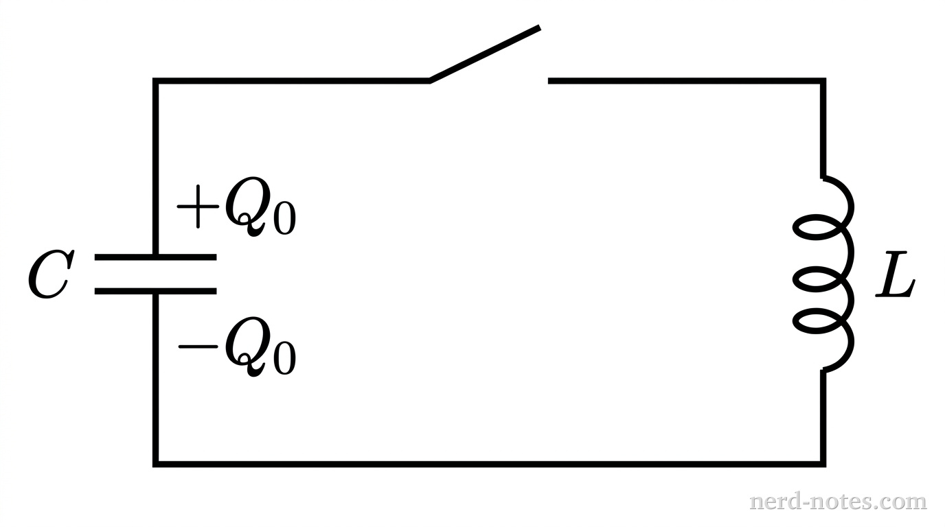 Ideal LC circuit with an open switch.