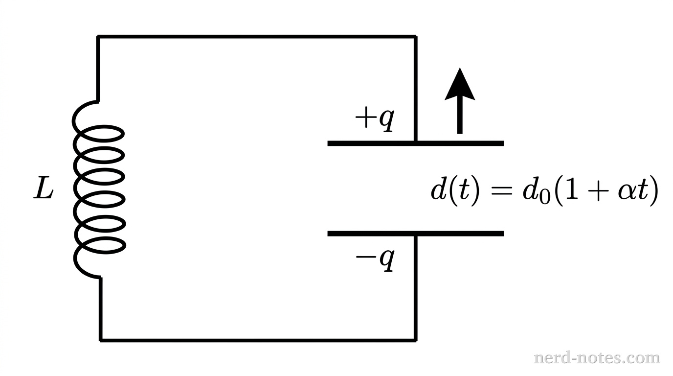An ideal LC circuit with a capacitor whose plate separation increases with time.