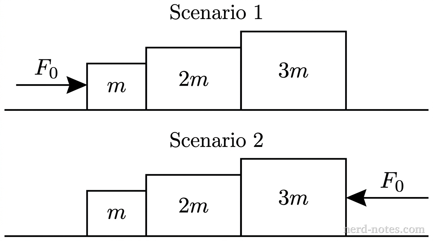 Side view of the three blocks in Scenario 1 and Scenario 2.