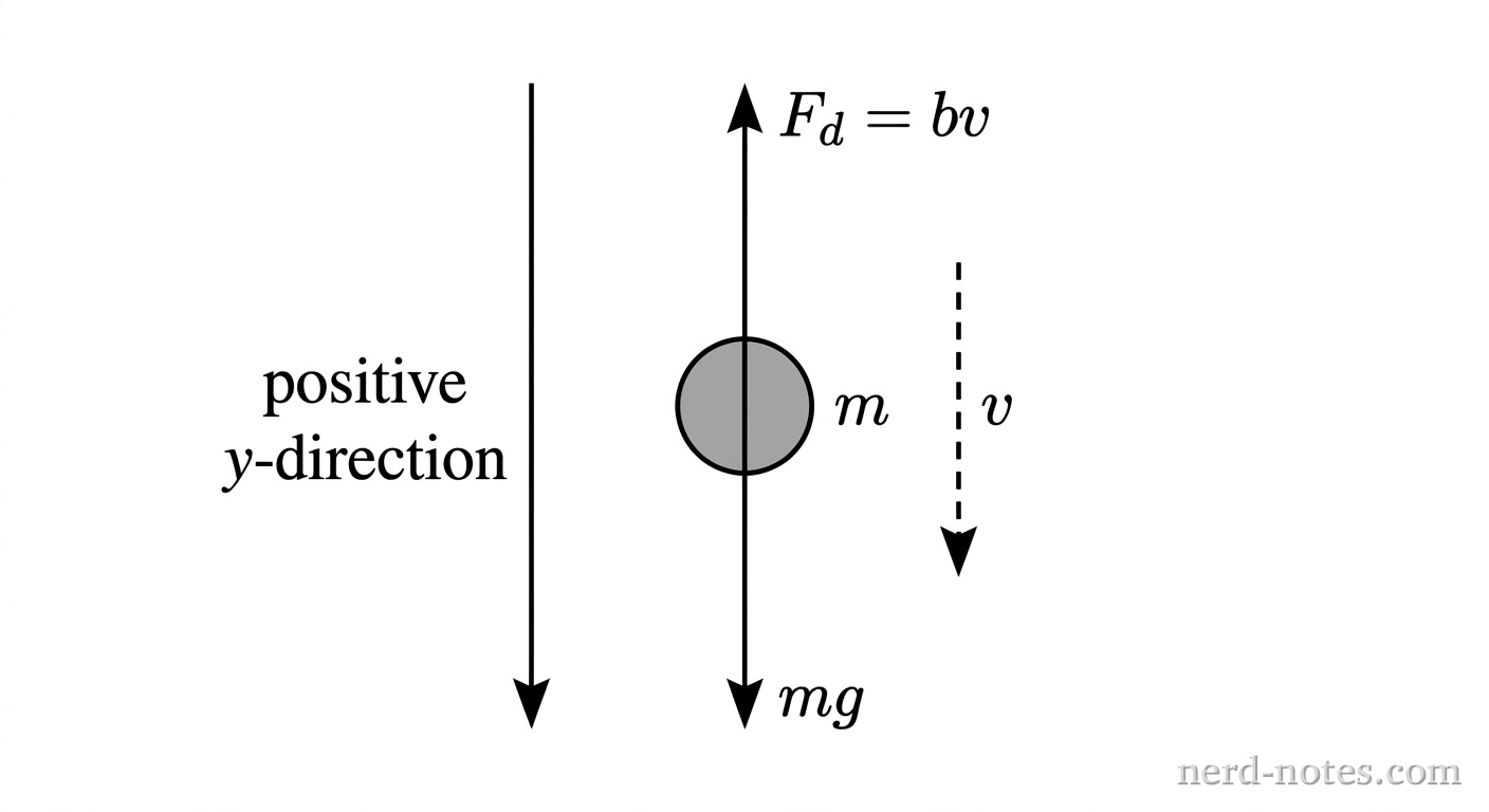 Forces acting on an object falling with drag.