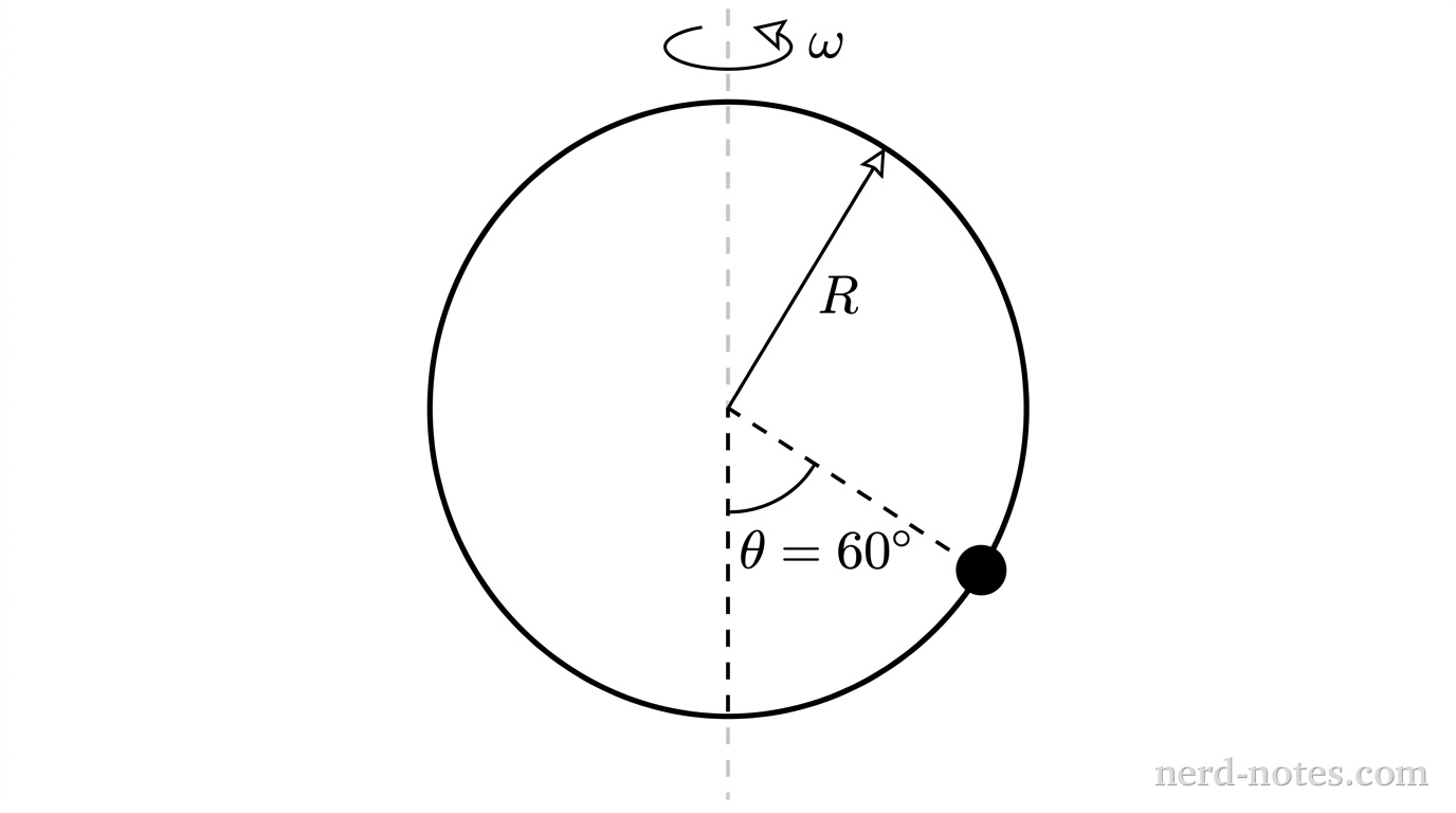 A bead on a vertical hoop rotating about its vertical diameter.