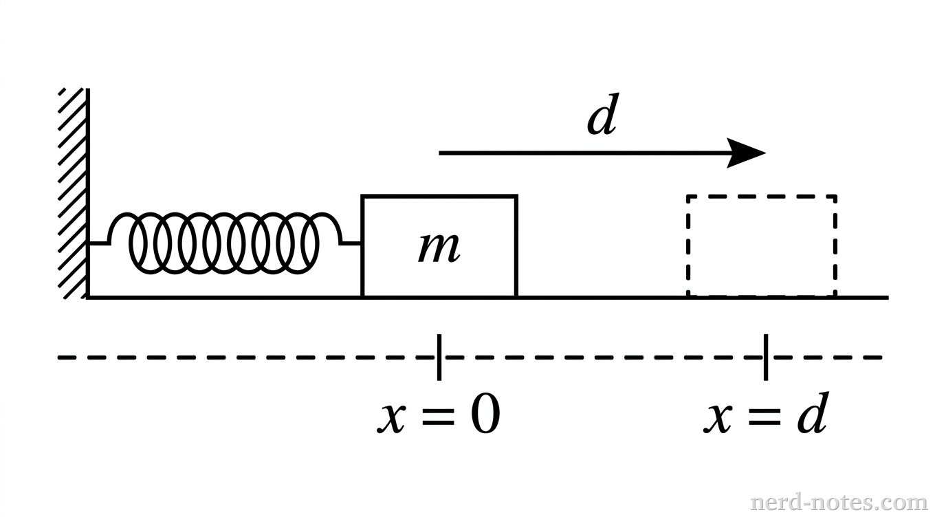A block of mass m attached to a spring on a frictionless horizontal surface.