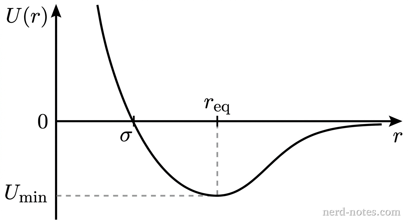 Potential energy \(U(r)\) as a function of separation distance \(r\).