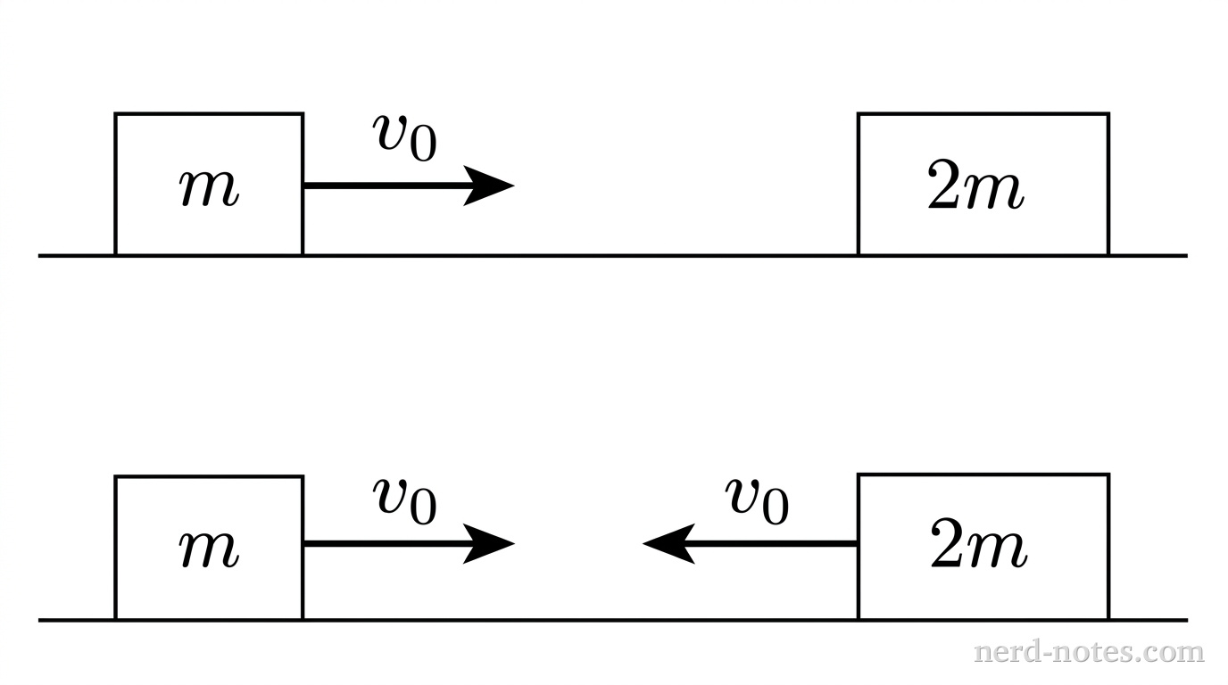 Initial setups for Scenario 1 and Scenario 2 on a frictionless track.