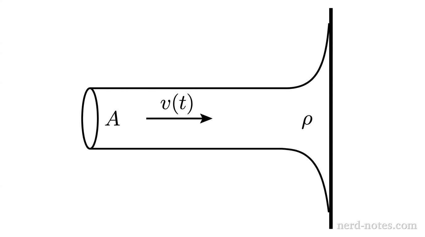 A fluid stream striking a flat perpendicular wall.