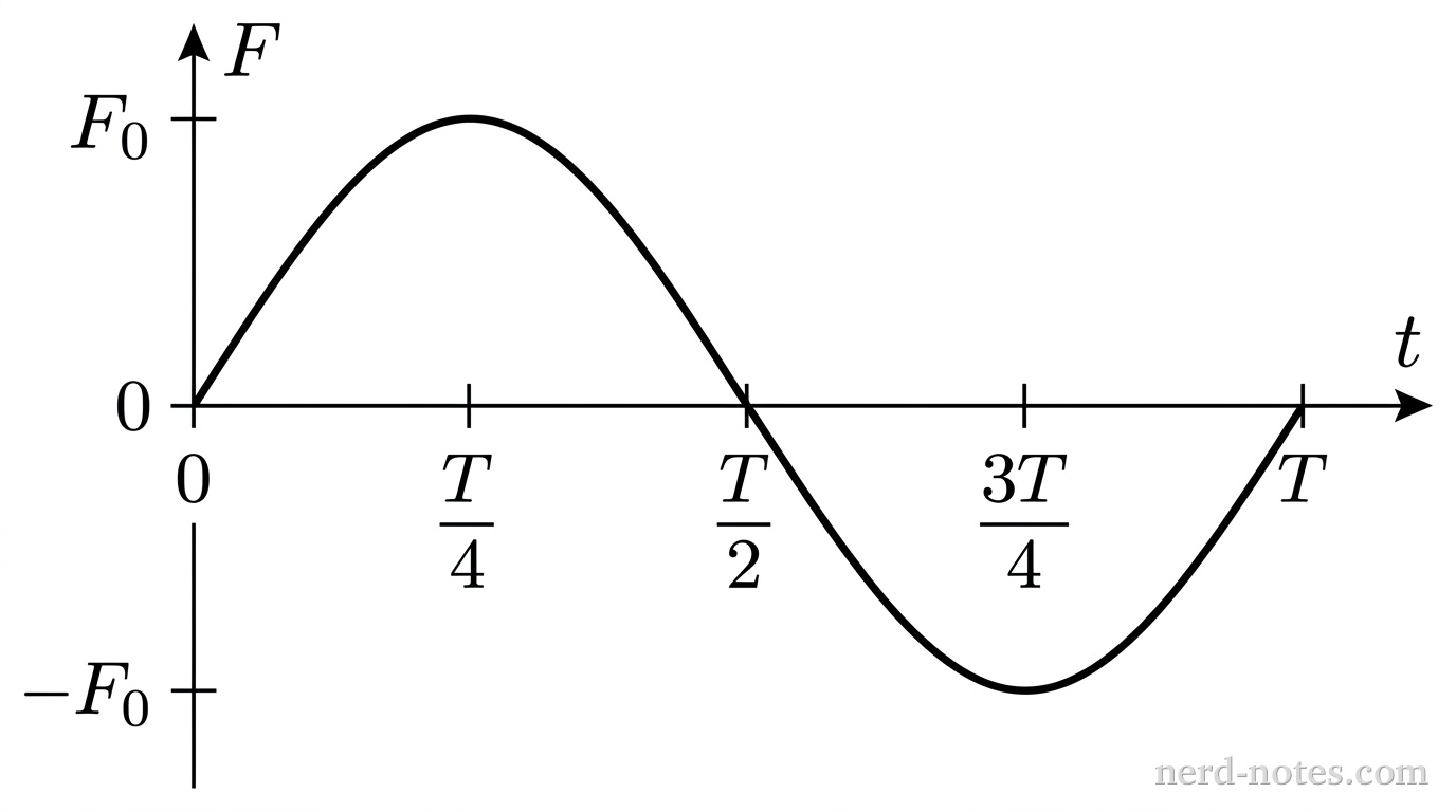 Net force \(F\) as a function of time \(t\).