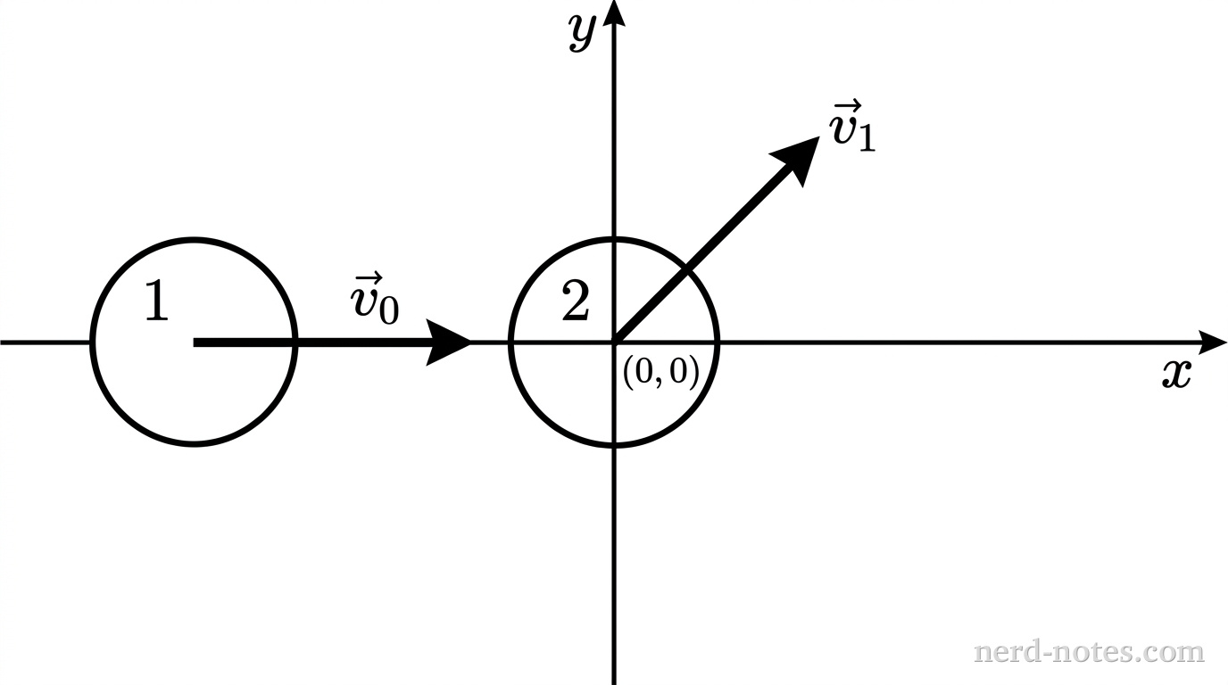 Top-down view of the two-puck collision on a frictionless surface.