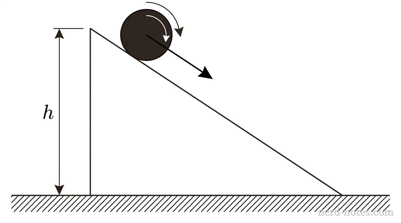 An object rolling down an incline of height \(h\).