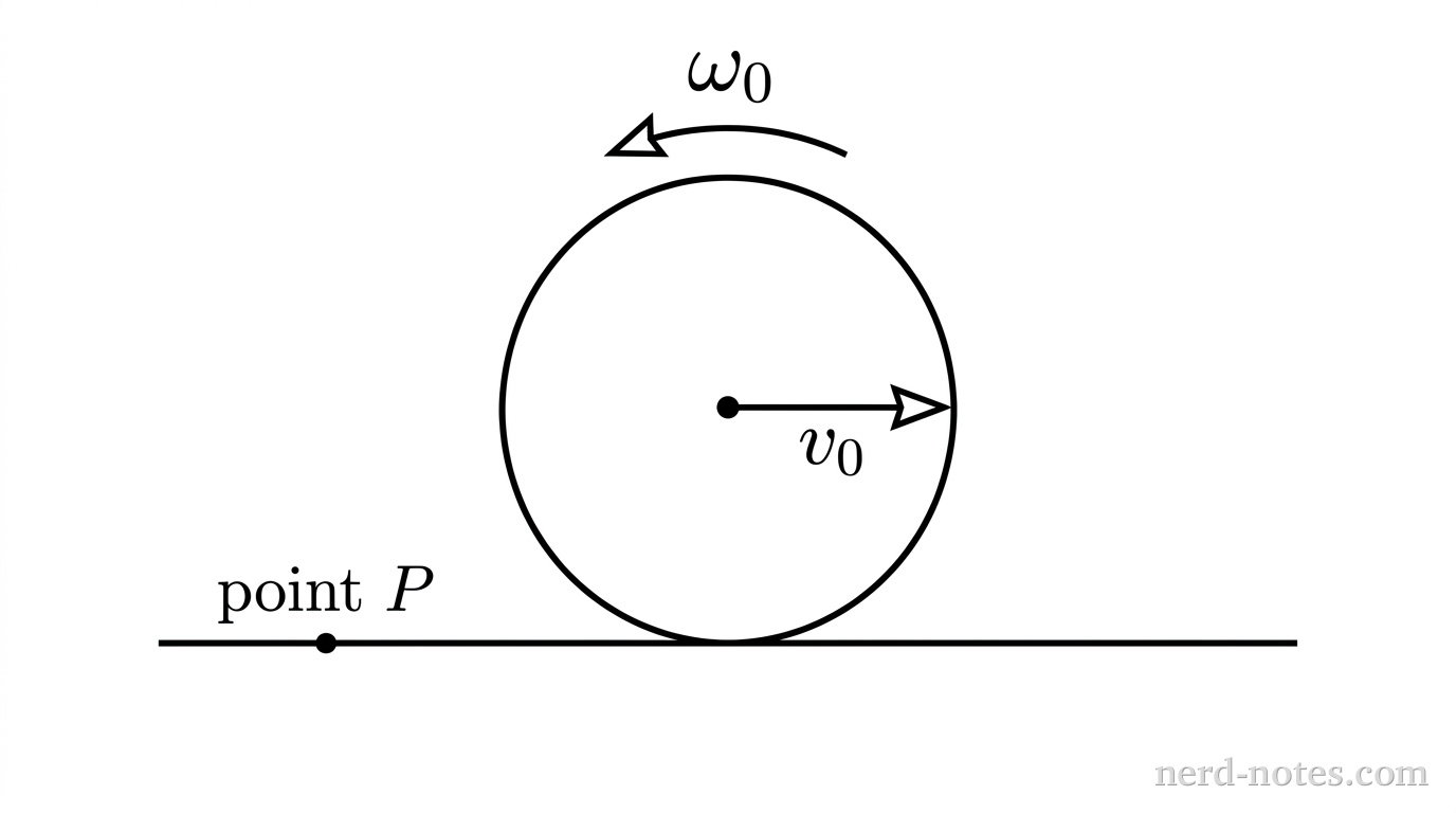 Sphere projected with forward velocity and backspin across a rough horizontal surface.