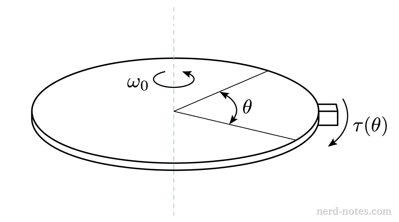 Rotating disk with resistive torque applied at the rim.