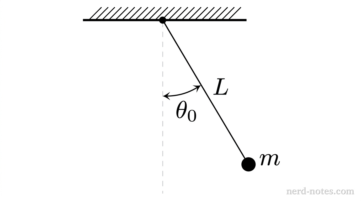 Pendulum released from rest at angle \(\theta_0\).