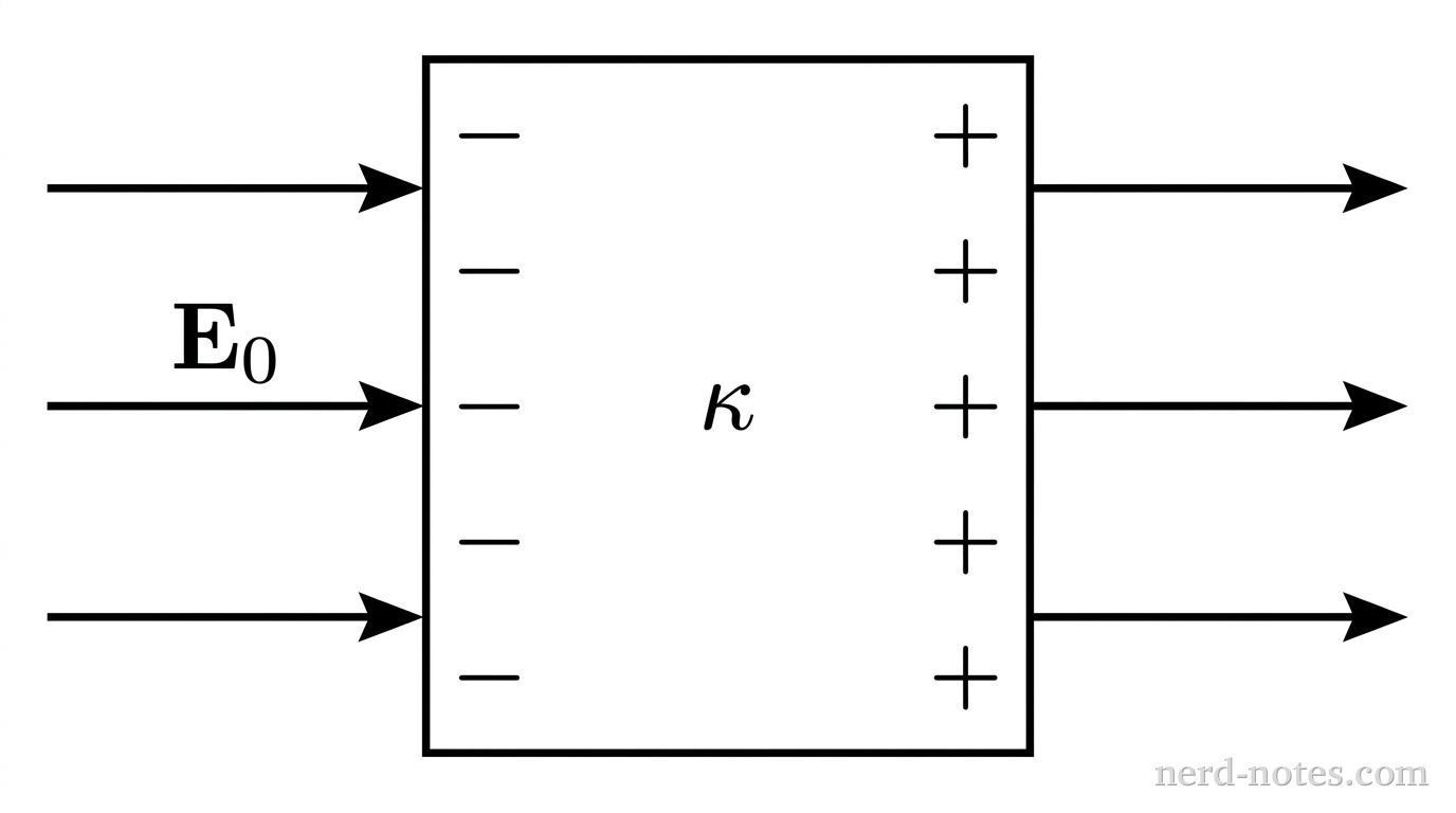 A dielectric slab placed in a uniform external electric field.