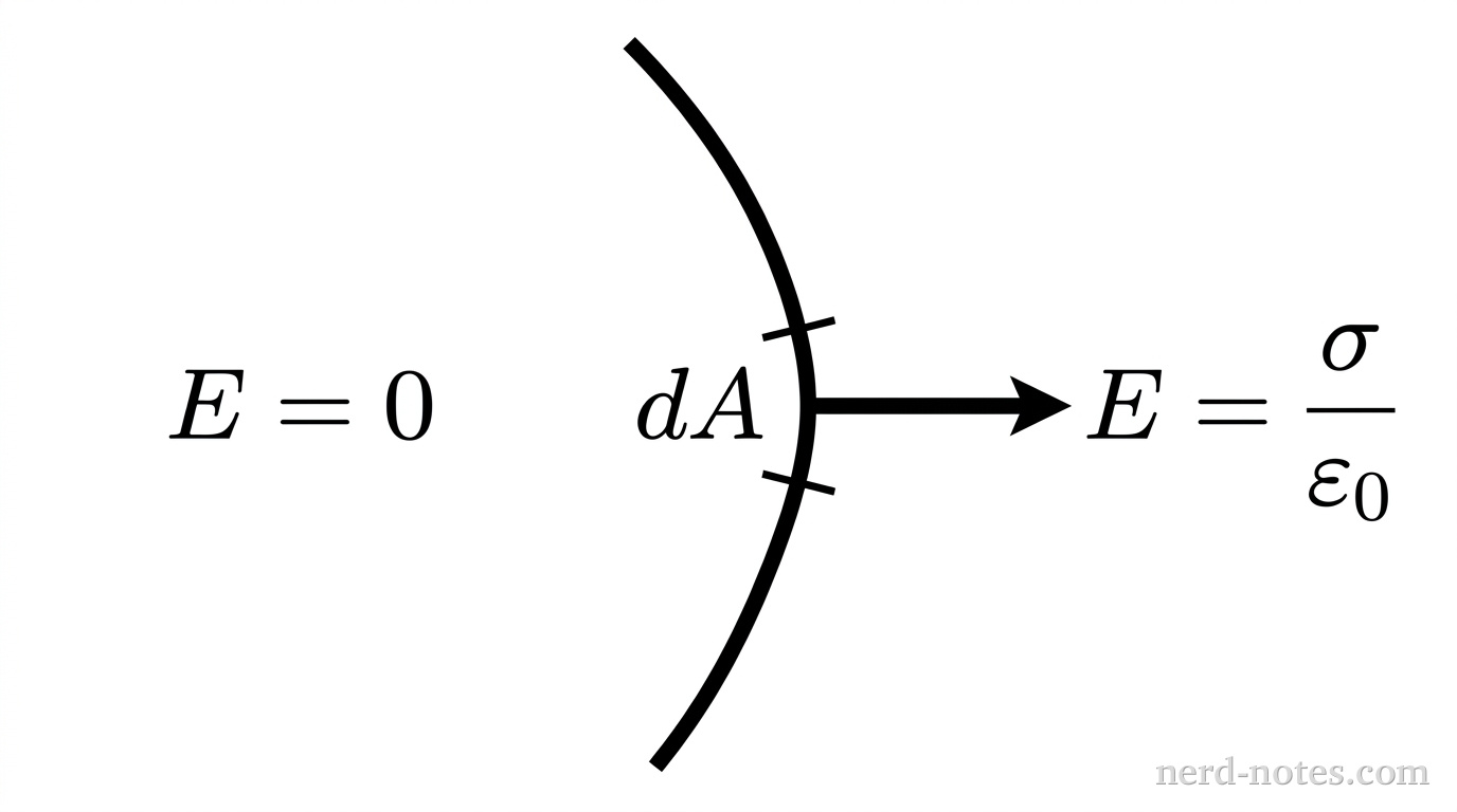 Cross section of the surface of a charged conductor in electrostatic equilibrium.