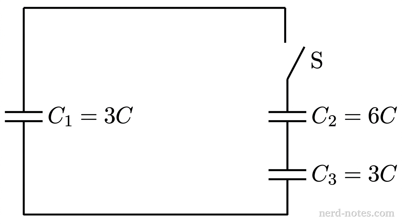 Capacitor circuit network with open switch S.