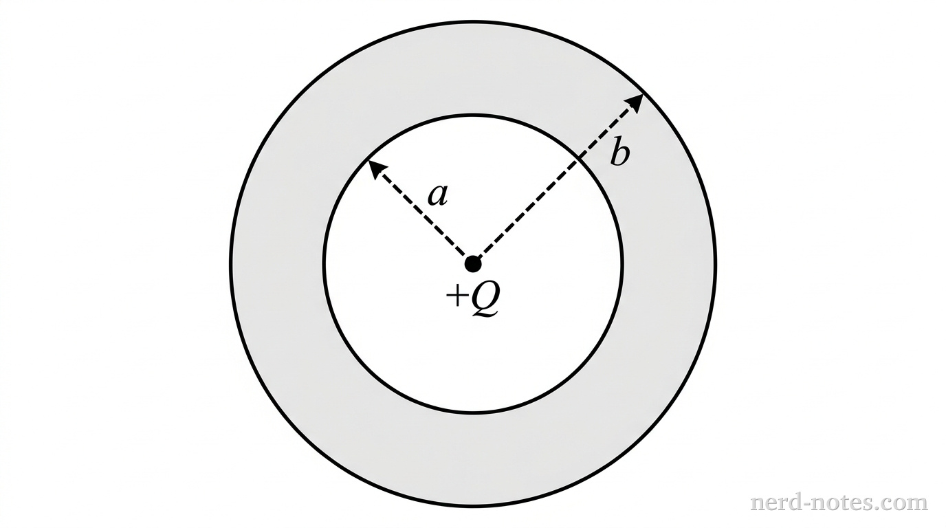 Cross section of the point charge and conducting shell.