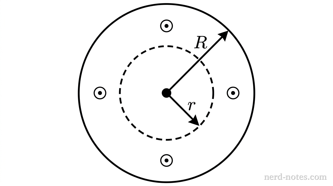 Cross section of the cylindrical conductor and circular Amperian loop of radius \(r\).