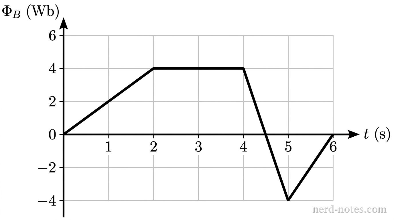 Magnetic flux through the loop as a function of time.