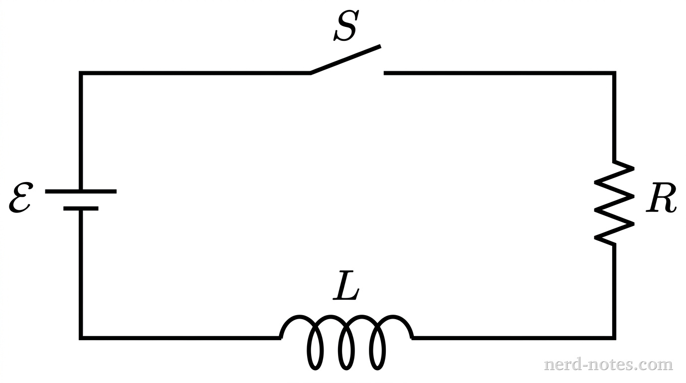 Circuit with battery, switch, resistor, and inductor.