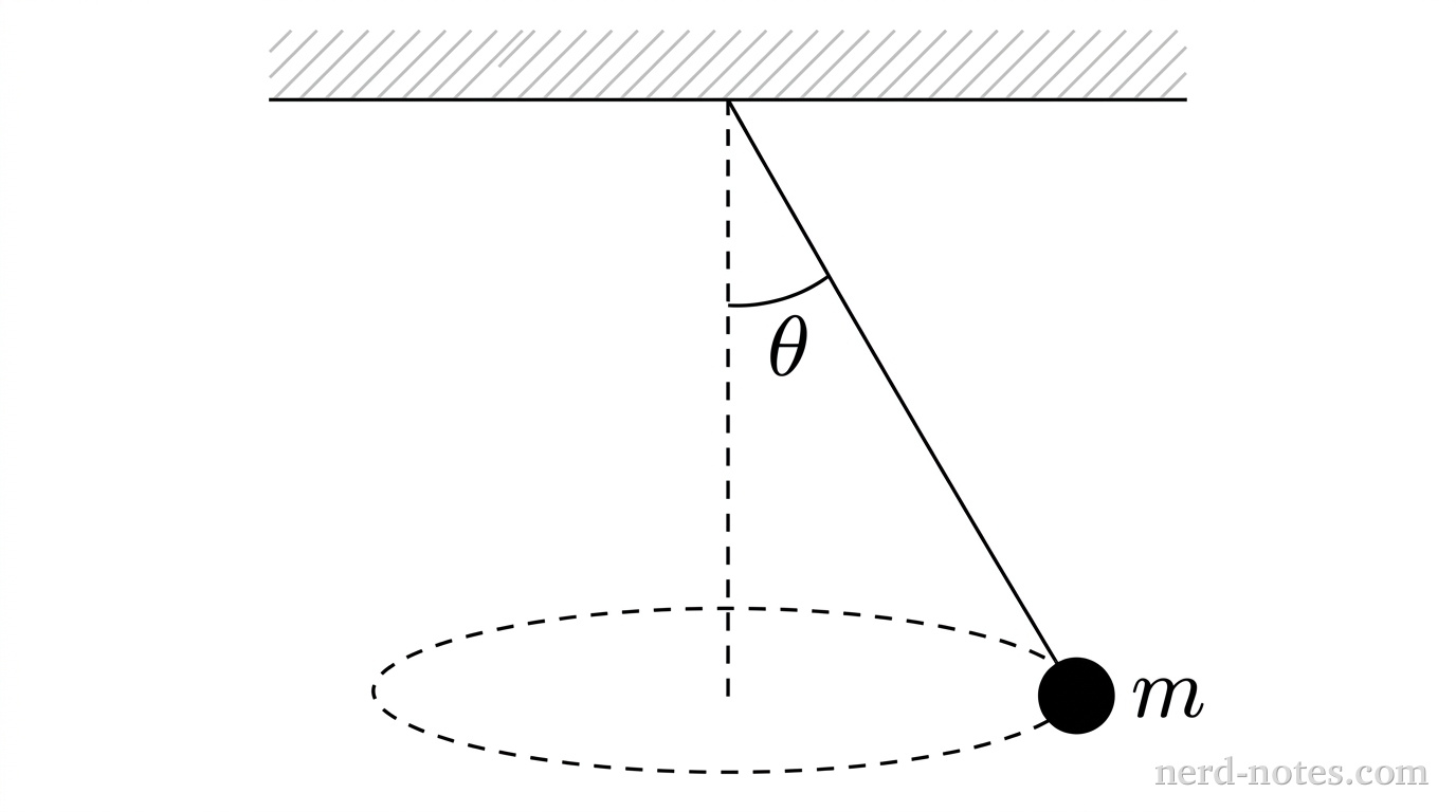 A conical pendulum moving in a horizontal circle.