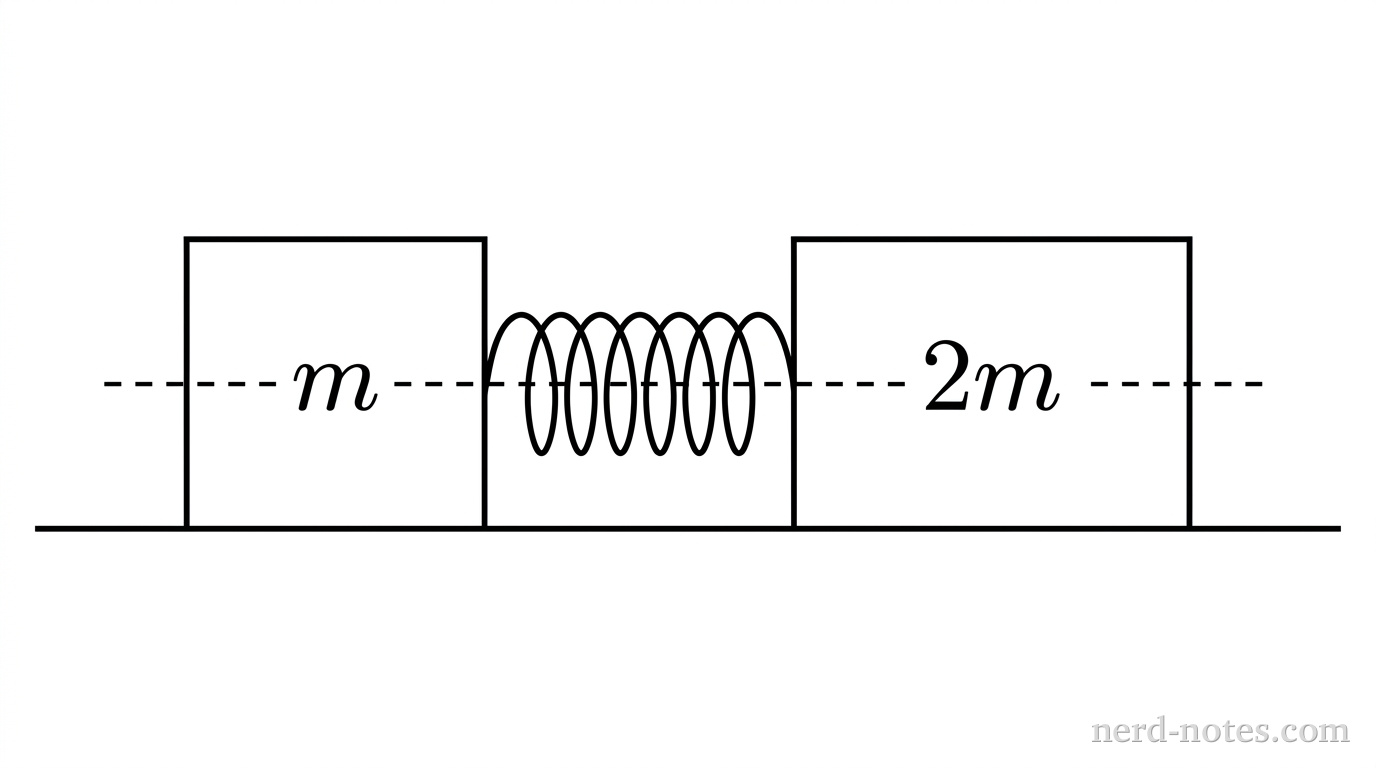 Two blocks on a rough horizontal surface with a compressed spring between them.