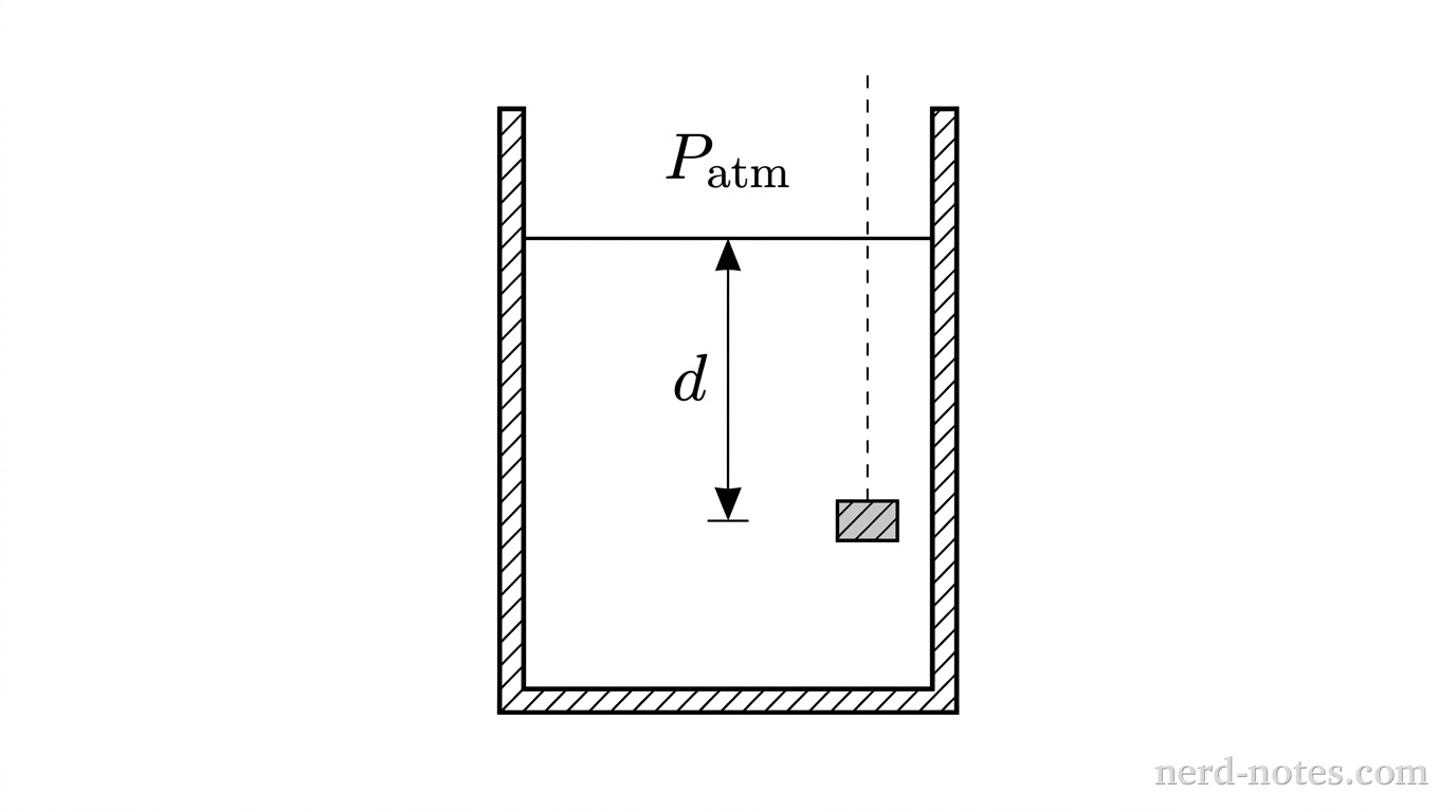 Experimental setup measuring absolute pressure at depth d.