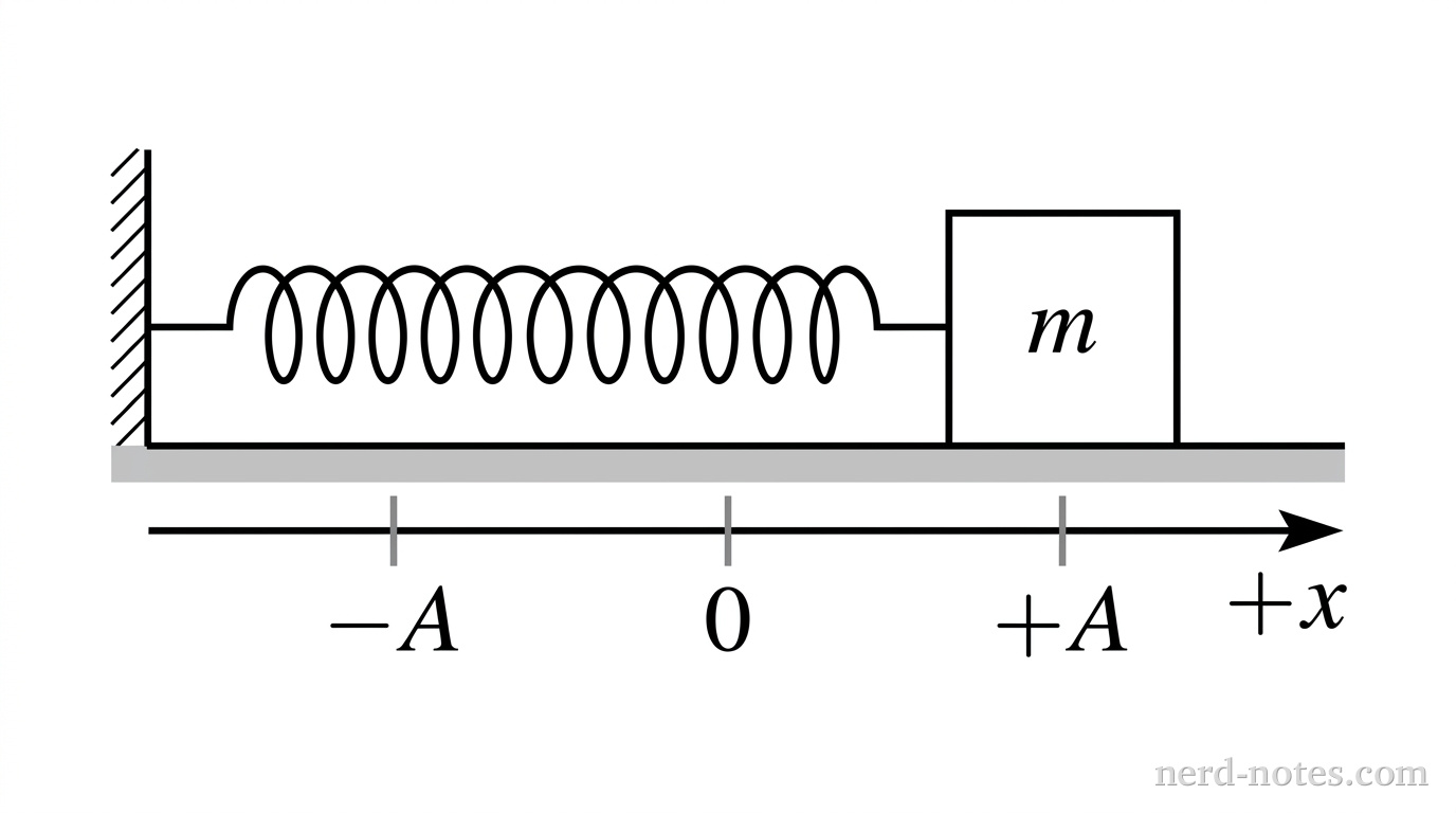 A block of mass \(m\) attached to a spring on a frictionless surface.
