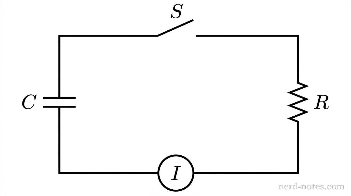 Circuit schematic for measuring the current during capacitor discharge through a resistor.