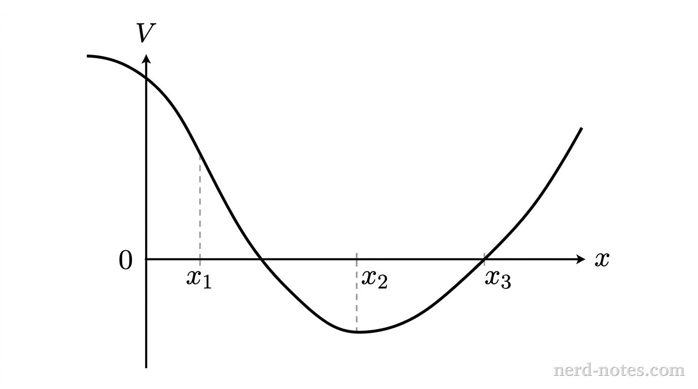 Electric potential V as a function of position x.