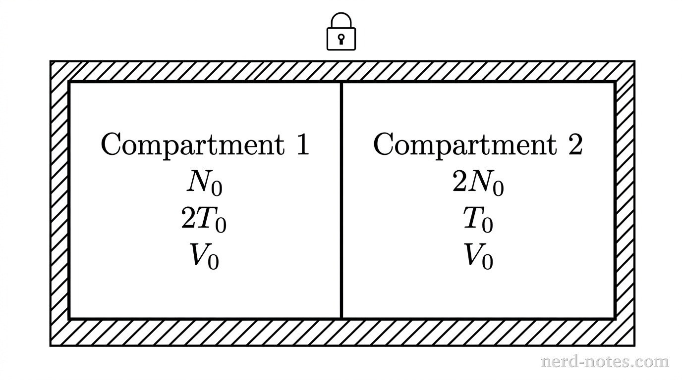 Initial state of the partitioned, thermally insulated cylinder.